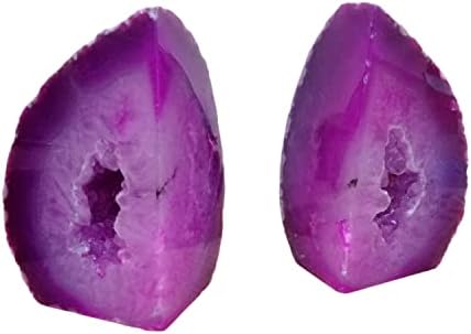Agate Geode Bookends Dyed Pink 4-5 Lbs Large Stone Bookends 1 Pair Decorative Bookends for Shelves - Image 2