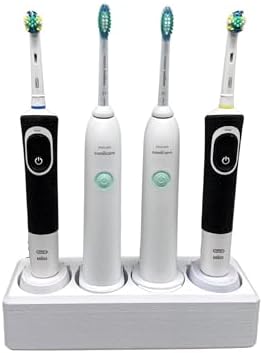 4 Slot Family Electric Toothbrush Charger Holder and Bathroom Organizer, for Select OralB and Philips Sonicare Tooth Brush Chargers (See Compatability Image), Countertop Stand or Wall-Mounted, White by Unknown
