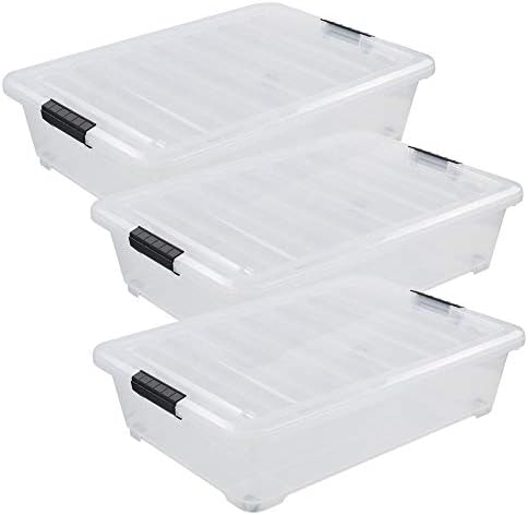 Asking 3-Pack 40 Quart Plastic Wheels Under Bed Storage Box with Lid, Clear - Image 7