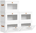 Homsorout Large Closet Storage Bins - Collapsible Clothes Organizer with Handles & Window, Decorative Boxes with Lids, Linen Closet Organizers for Living Room, Dorm, 5 Pack, White by Homsorout