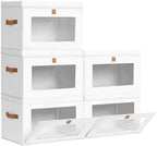Homsorout Large Closet Storage Bins - Collapsible Clothes Organizer with Handles & Window, Decorative Boxes with Lids, Linen Closet Organizers for Living Room, Dorm, 5 Pack, White by Homsorout