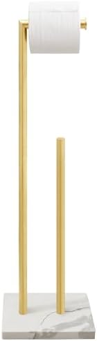 GZILA Toilet Paper Holder Stand Brushed Gold with Reserve, Marble Base Design, Free Standing Bathroom Tissue Roll Holder Freestanding, SUS304 Stainless Steel by GZILA