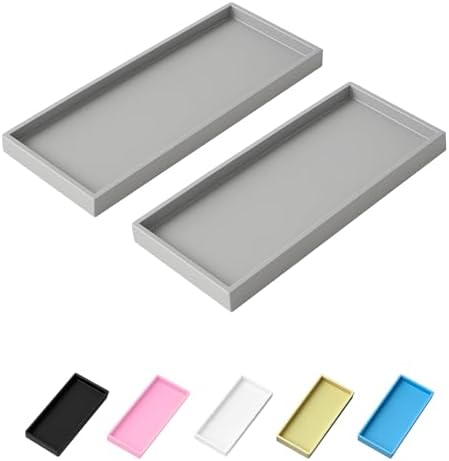 Vanity and Bathroom Tray, 15" ABS Countertop Organizer,Waterproof Vanity Tray for Toilet Tank,Perfume,Soap,Keys,Bathroom Accessories,Kitchen and Bath Trays,Non Slip Small Trays,Gray,2 Pack by Unknown
