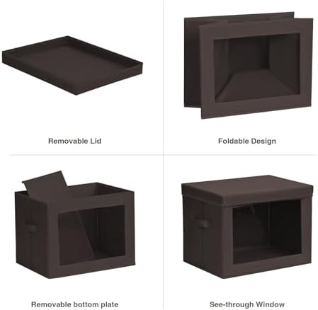 Homsorout Stackable Storage Bins with Lids - Large Storage Box with Lids, Foldable Closet Boxes for Organizing, Wardrobe Clothes Organizer with Window, Cubes Bins for Living Room, 3 Pack, Brown - Image 7