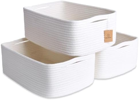 Woven Rope Baskets for Organizing, 3 Pack, 15.5 x 11 x 5.5" Storage Bins by NaturalCozy