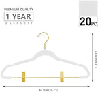 MIZGI Premium Velvet Pants Hangers with Adjustable Clips (Pack of 20) Slim Skirt Hangers- Non Slip Felt Outfit Dress Hangers White - Gold Hooks,Space Saving Shirt Clothes Hangers - Image 6