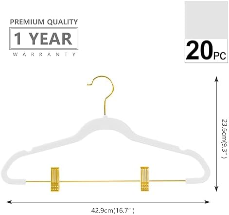 MIZGI Premium Velvet Pants Hangers with Adjustable Clips (Pack of 20) Slim Skirt Hangers- Non Slip Felt Outfit Dress Hangers White - Gold Hooks,Space Saving Shirt Clothes Hangers - Image 6