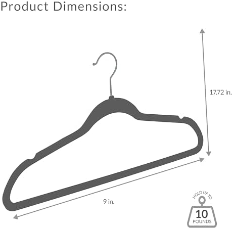 Simplify Slim Velvet Clothes Hangers | 100 Pack | Non-Slip | Shirts | Suit | Pants | Dresses | Garments | Closet Storage & Organization | Durable | Grey - Image 6
