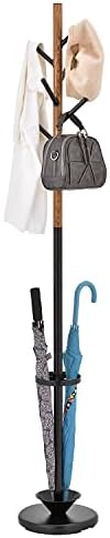 MyGift Freestanding Metal Entryway Coat Rack and Umbrella Stand with Sturdy Round Base and 6 Faux Wood Hanger Hooks by MyGiftHome