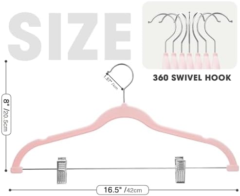 24-Pack Blush Pink Velvet Hangers with Clips Adjustable,Adult Hangers,Heavy-Duty,Felt,Non-Slip,Space Saving,Slim Outfit Hanger for Pants, Skirts, Suits,Coats, Dresses ect. - Image 2