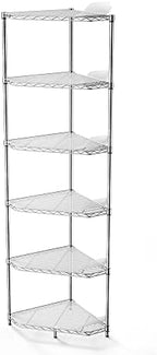 6-Tier NSF Metal Corner Shelf Wire Shelving Unit - 600lbs Capacity, Adjustable, with leveling feet & Shelf Liners - Ideal for Garage, Kitchen - 20" L x 20" D x 72" H - Pentagonal-Shape - Chrome by pouseayarMassageTable