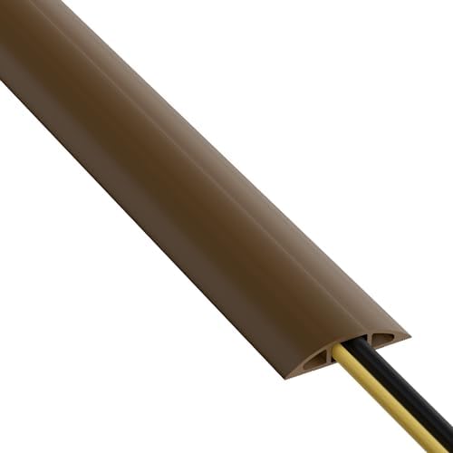 D-Line 30ft Floor Cord Cover, Floor Cable Protector, Extension Cord Cover, Protect Wires & Prevent Cable Trips, Cable Management Solution - Cord Cavity = 0.63" (W) x 0.31" (H) - Brown by D-LineUSAinc