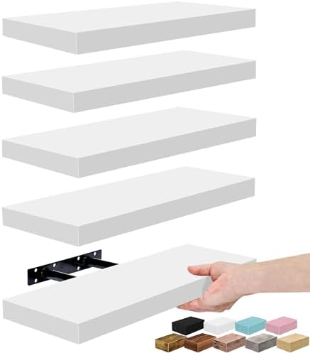 Sorbus 16 Inch Floating Shelves for Wall (5 Pack, White) by Sorbus