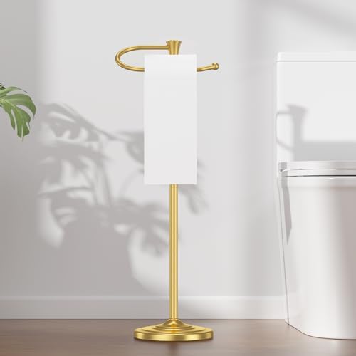 Toilet Paper Holder Free Standing, 25” H Stainless Steel Brass Gold Toilet Paper Stand, Weighted Base Floor Tissue Roll Holder for Bathroom,Toilet Roll Stand - Image 6