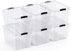 Lifetime Appliance Parts 6 PACK 34 Qt. Plastic Storage Bin Tote Organizing Container with Ultra Durable Lid & Secure Latching Buckles Stackable Extra Strength Clear w/Black Handle by LifetimeApplianceParts