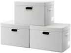 PRANDOM Large Collapsible Storage Bins with Lids [3-Pack] Fabric Foldable Storage Boxes Organizer Containers Baskets Cube with Cover for Home Bedroom Closet Office Beige(17.3x11.8x11.8) by Prandom