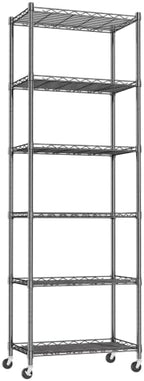 REGILLER 6 Wire Shelving Steel Storage Rack Adjustable Unit Shelves for Laundry Bathroom Kitchen Pantry Closet(Black,11.7" D x 21.4" W x 64.5" H,With Wheels) by REGILLER