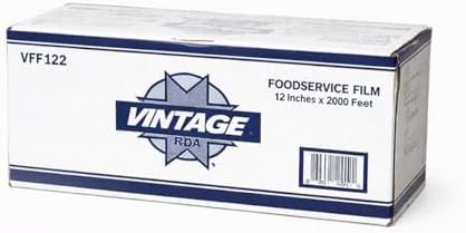 VINTAGE® Food Service Wrap Film 2000 ft Roll (12 inch), Thick Commercial Quality (.36 gauge) with Built-in Serrated Metal Cutter - Image 2