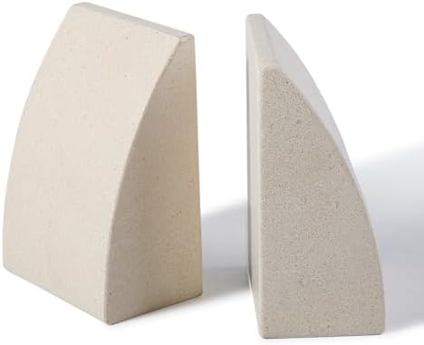 Koville Marble Bookends for Shelves, Large Bookends for Heavy Books, Natural Stone Book Stopper for Books CD Movies, Aesthetic Decorative Book Ends (Sail-Beige) by Koville
