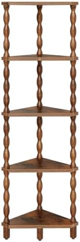 HOOBRO Corner Shelf, 5-Tier Wooden Corner Bookshelf for Small Space, Stylish Corner Storage Display Shelves for Living Room, Kitchen, Office Rustic Brown FG195CJ01 by HOOBRO