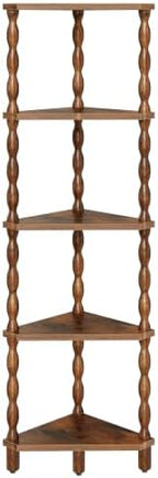 HOOBRO Corner Shelf, 5-Tier Wooden Corner Bookshelf for Small Space, Stylish Corner Storage Display Shelves for Living Room, Kitchen, Office Rustic Brown FG195CJ01 by HOOBRO