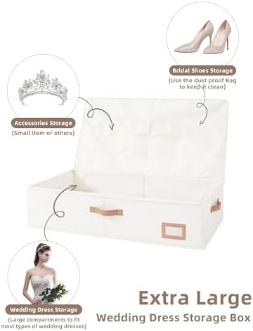 Wedding Dress Storage Box, Large Wedding Dress Preservation Box with 5 Cedar Wood Blocks, 30 Sheets of Acid-Free Tissue Paper, Microfiber Gloves, and Dust-Proof Bag-Beige Color - Image 6