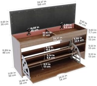 Shoe Storage Bench with Cushion, Rotating Rack for Entryway - Image 2