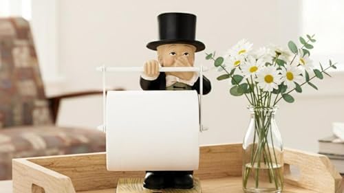 Pottery Toilet Butler Statue – Funny Toilet Paper Holder Stand, Resin Boy Holding Nose Roll Hanger, Gentleman Tissue Paper Towel Dispenser for Shelf, Table, Desk Home Decor, Modern Bathroom Sculptures - Image 3