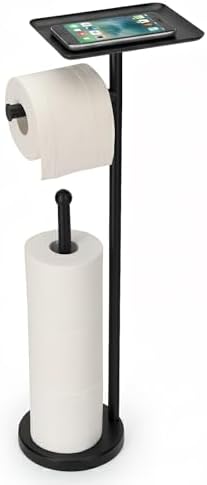 Toilet Paper Holder with Shelf, Freestanding Toilet Paper Stand with Storage Space for Holding Extra 4 Toilet Paper Rolls (Stainless Steel Base, Black) by FatizonHomeDevice