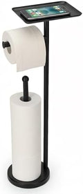 Toilet Paper Holder with Shelf, Freestanding Toilet Paper Stand with Storage Space for Holding Extra 4 Toilet Paper Rolls (Stainless Steel Base, Black) by FatizonHomeDevice