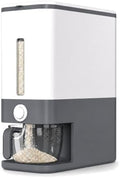Proarea Rice Dispenser 25 Lbs, Airtight Grain Rice Storage Container with Measuring Cup, One-Touch Dry Food Dispenser for Kitchen Pantry, Clear Scale Window, Graphite Gray by Proarea