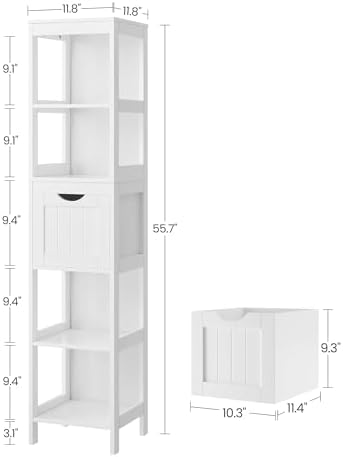 VASAGLE Bathroom Floor Cabinet, 2 Drawers, 55.7”H, White - Image 3
