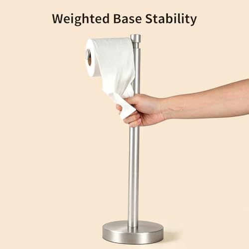 YUMORE Toilet Paper Holder Stand, Heavy Duty Stainless Steel Free Standing Bathroom Tissue Roll Holder, Brushed Nickel - Image 3