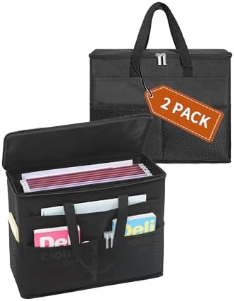 Qozary 2 Pack File Folder Organizer Box-Hanging File Tote Bag With Lids, Collapsible Portable Filing Organizer Box With Handle, Document Storage Bag For Office,Home,Travel, School by Qozary