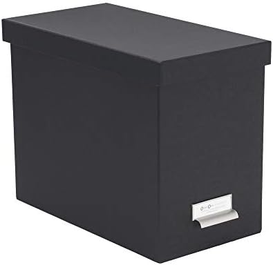 Bigso John Fiberboard Label Frame Desktop File Storage Box - Document Organizer for Important Paperwork - Durable Hanging File Box with a Lid & Metal Label Window - 7.36 x 13.38 x 10.51 in - Dark Grey by Bigso