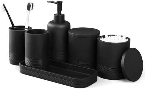 LIN CHUAN 6-Piece Bathroom Accessories Set, Modern Bathroom, Black by LINCHUAN