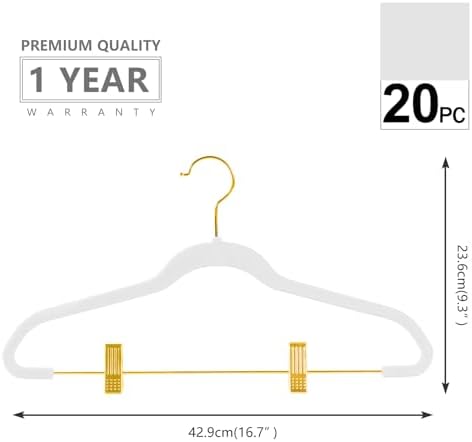 MIZGI Premium Velvet Pants Hangers with Adjustable Clips (Pack of 20) Slim Skirt Hangers- Non Slip Felt Outfit Dress Hangers White - Gold Hooks,Space Saving Shirt Clothes Hangers - Image 2
