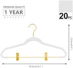 MIZGI Premium Velvet Pants Hangers with Adjustable Clips (Pack of 20) Slim Skirt Hangers- Non Slip Felt Outfit Dress Hangers White - Gold Hooks,Space Saving Shirt Clothes Hangers - Image 2