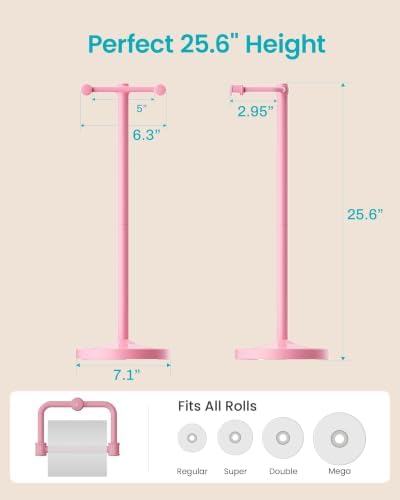Freestanding Toilet Paper Holder Stand Pink, 4.57 lb Weighted Base - Image 3