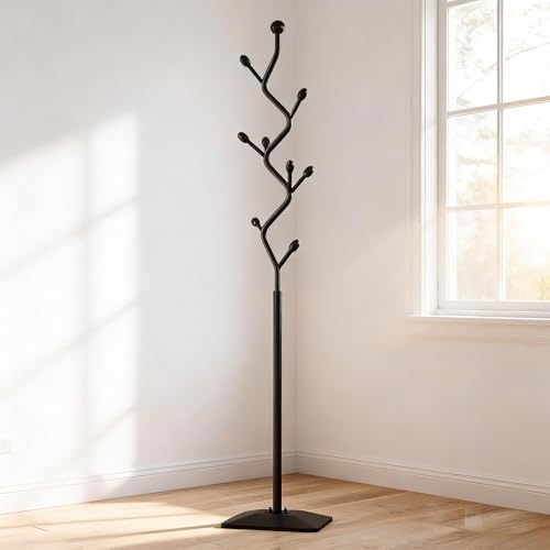 Tree-shaped coat rack stand,Metal coat tree with 8 Hooks and sturdy cast iron base,Heavy Duty coat rack freestanding coat hanger stand for Clothes Hats Scarfs Purses (black) - Image 4