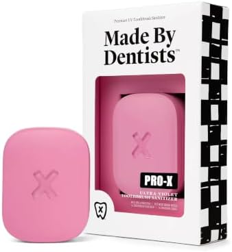 Made By Dentists PRO-X UV Toothbrush Sanitizer Clip - 5-Minute UV-C Cycle, 30-Day Battery, Universal Fit for Manual & Electric Toothbrushes, TSA-Friendly, Portable, Pink by MadeByDentists%E2%84%A2