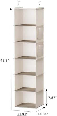 YOUDENOVA Hanging Closet Organizer and Storage, 6-Shelf, 2 Packs, Beige - Image 3