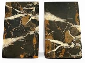 Ottimo Premium Polished Natural Marble bookends for use as Bookshelf Decor, Home, Office or Kitchen Shelves. Heavy, Triangular,and Modern Decorative Book Stopper with Anti-Slip Pads (Black Gold) - Image 3
