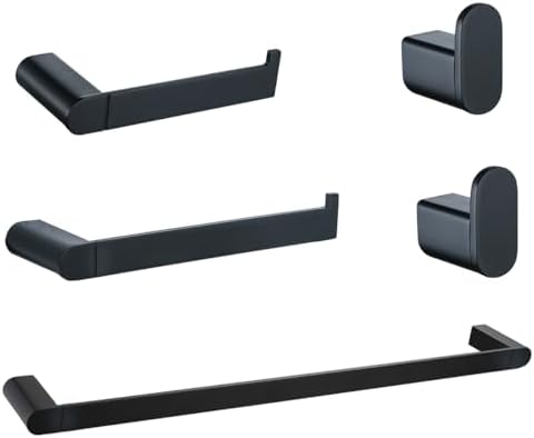 5-Pieces Matte Black Bathroom Accessories Set, Stainless Steel Bathroom Hardware Set, 23.6 Inch Bath Towel Bar Set, Towel Hooks,Towel Racks for Bathroom Wall Mounted,SE96026S-5MB by SEABEFORE