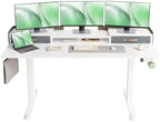 Claiks Standing Desk with Drawers & Wheels, 2 Height Shelf 63" White by CLAIKS