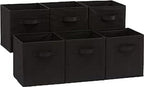 Amazon Basics Collapsible Fabric Storage Bins Organizer with Handles, Sturdy, Foldable, 10.5" x 10.5" x 11", Black, 6 Count (Pack of 5) by AmazonBasics