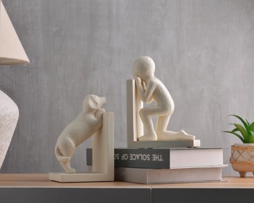 Decorative Bookends for Shelves, Modern Human & Dog Antique Resin Book Ends - Image 6