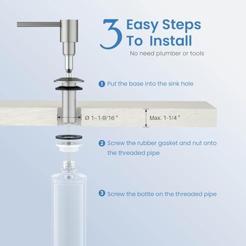 KIBI Kitchen Sink Soap Dispenser | 8.5 oz Countertop Refillable Bottle | Easy Top Refill Pump | Durable Brass Build with Rust-Resistant Finish | Perfect for Kitchen, Bar, Laundry (Brushed Nickel) - Image 7