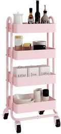 4 Tier Metal Rolling Cart Pink Utility Cart with Wheels,Rolling Pink Cart for Office,Home,Kitchen,Garden（13.4"x18.1"x40"） by Elitehouse