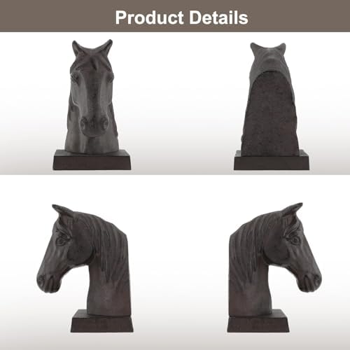 Horse Decorative Bookend Vintage Cast Iron Decor Heavy Book Ends Door Stop Unique Horse Head Statues Home Decor, Ideal for Reading Room Living Library Office Shelf Desk Decor - Image 6